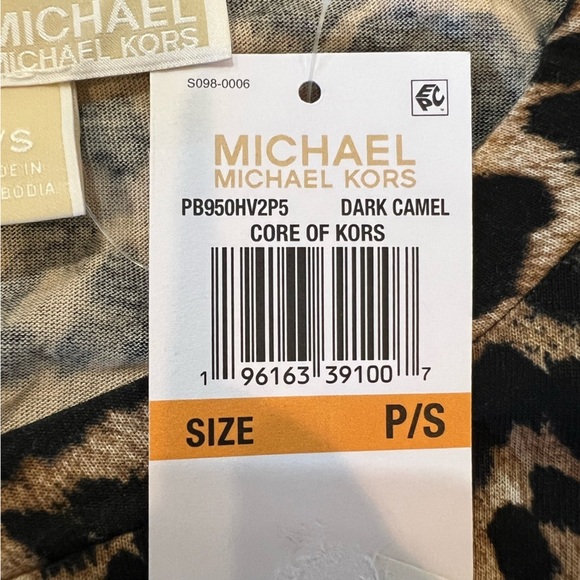 NWT Michael Kors Leopard Print Vegan Faux Leather Sleeve Top Shirt P/S Small - Picture 7 of 14